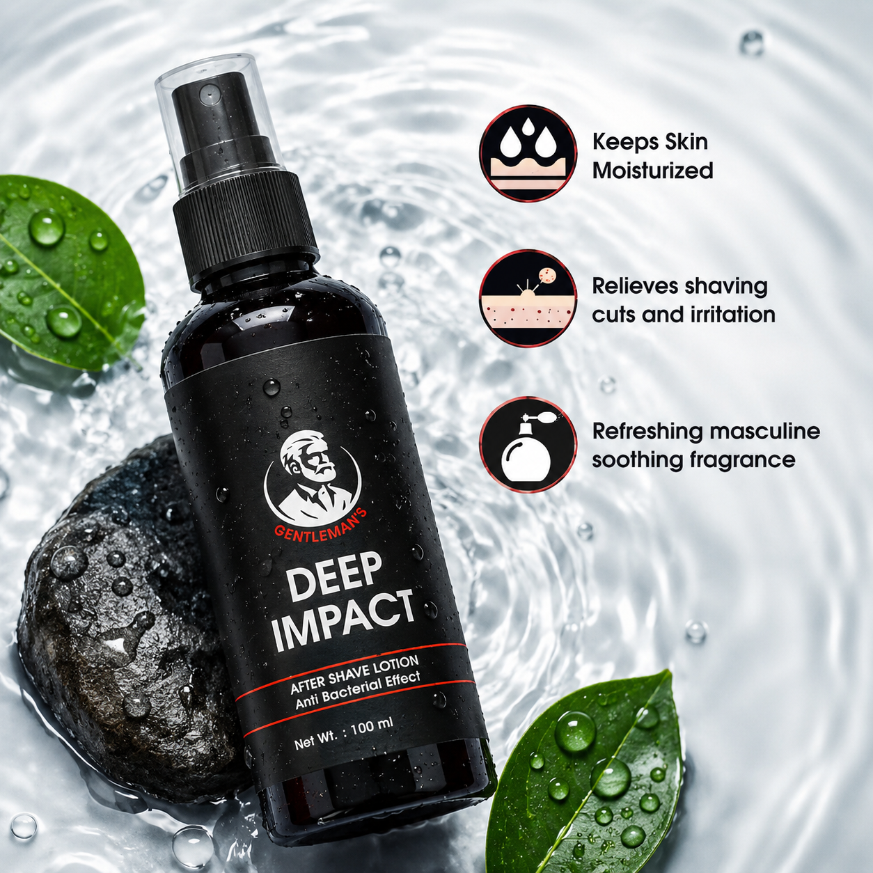 Gentleman's Deep Impact After Shave Lotion for Men | Anti-Bacterial Protection | Moisturizing & Refreshing Formula | 100ml - Image 2