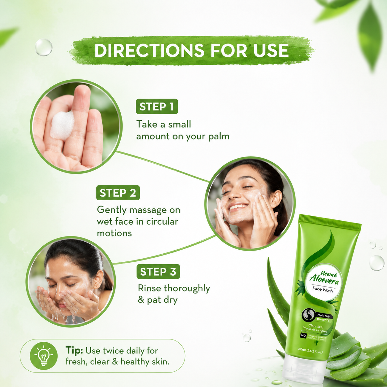 Neem & Aloe Vera Face Wash – Clear Skin & Anti-Pimple Care | 60ml - Image 3
