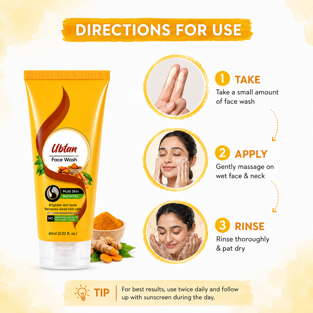 Ubtan Face Wash – Skin Brightening & Gentle Exfoliating Care | 60ml - Image 3